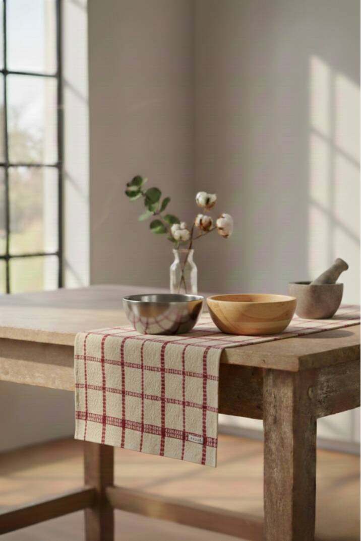 2 ADET Bordo Kareli Mutfak Havlusu 50x40 - 5