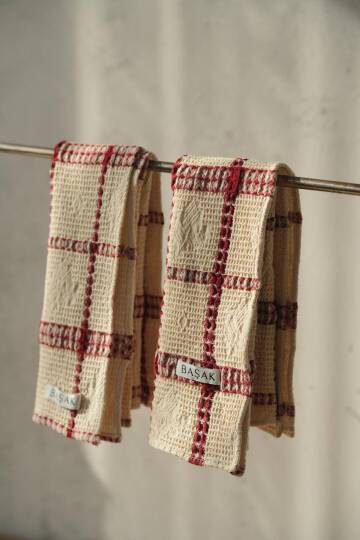 2 ADET Bordo Kareli Mutfak Havlusu 50x40 - 2