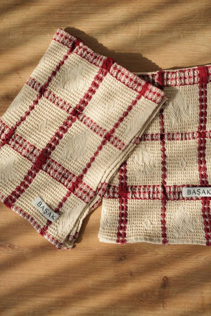 2 ADET Bordo Kareli Mutfak Havlusu 50x40 - 3