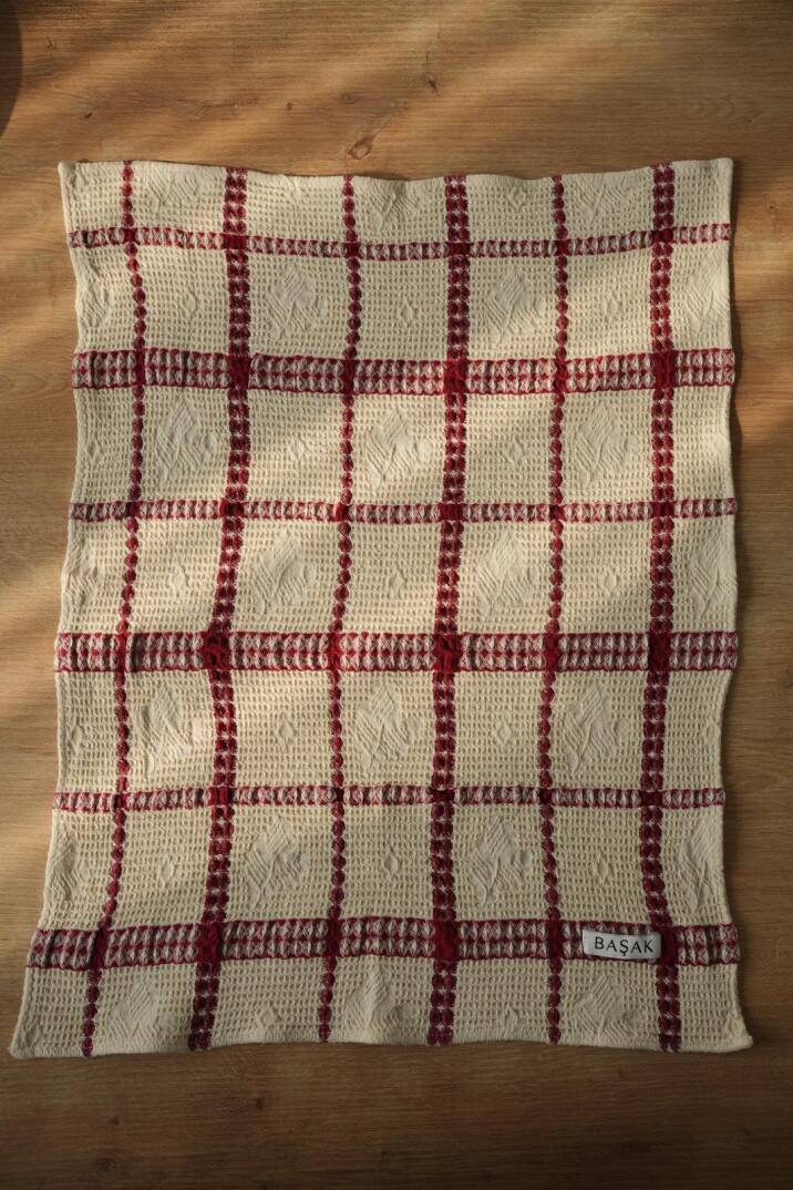 2 ADET Bordo Kareli Mutfak Havlusu 50x40 - 4